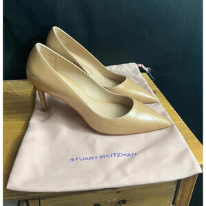NWOB STUART WEITZMAN Women's 75mm LEATHER 3" HEEL PUMPS NUDE/BEIGE US 9B/39.5